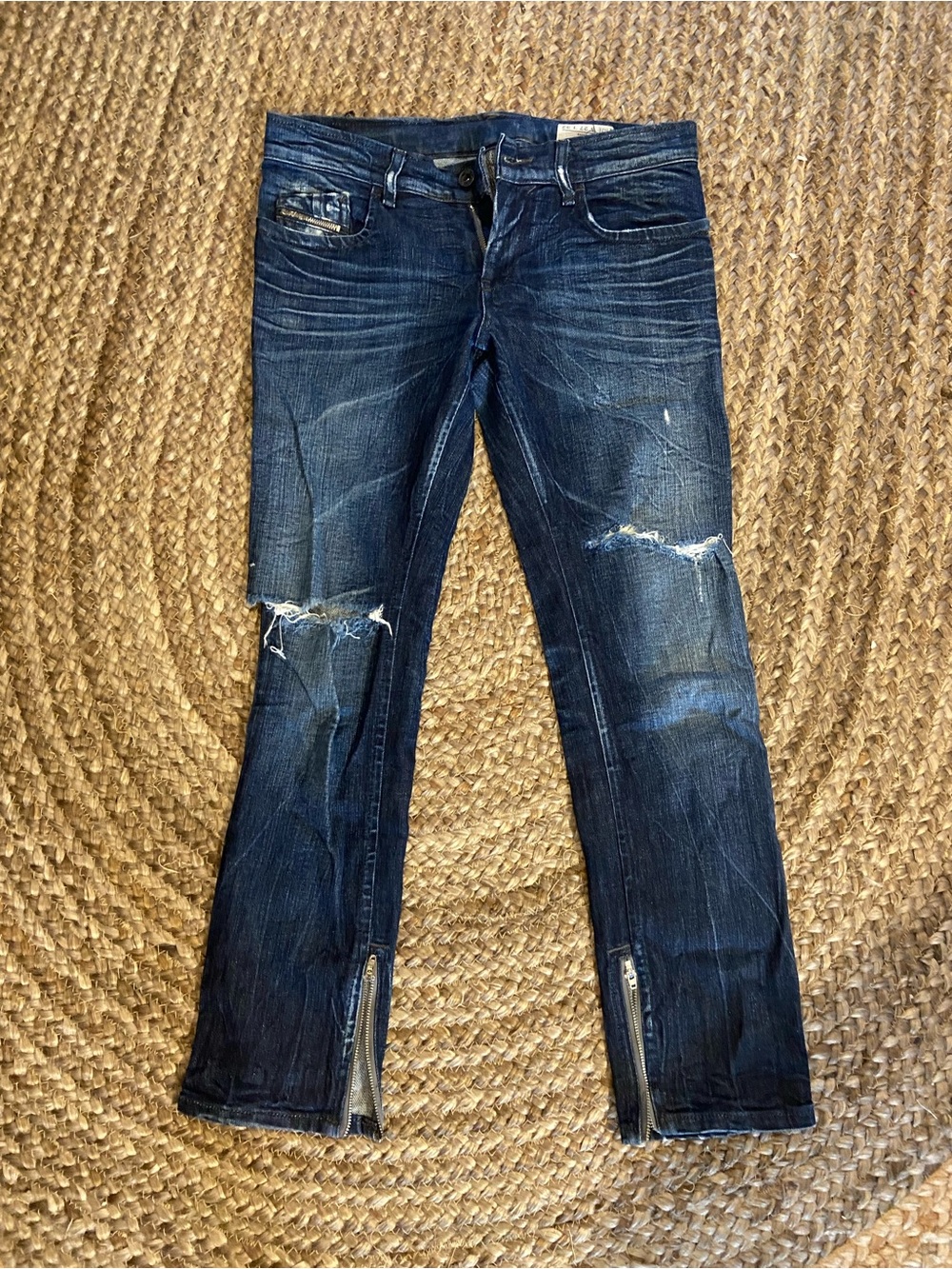 Diesel Distressed Dark Blue Flare Jeans with Ankle Zips